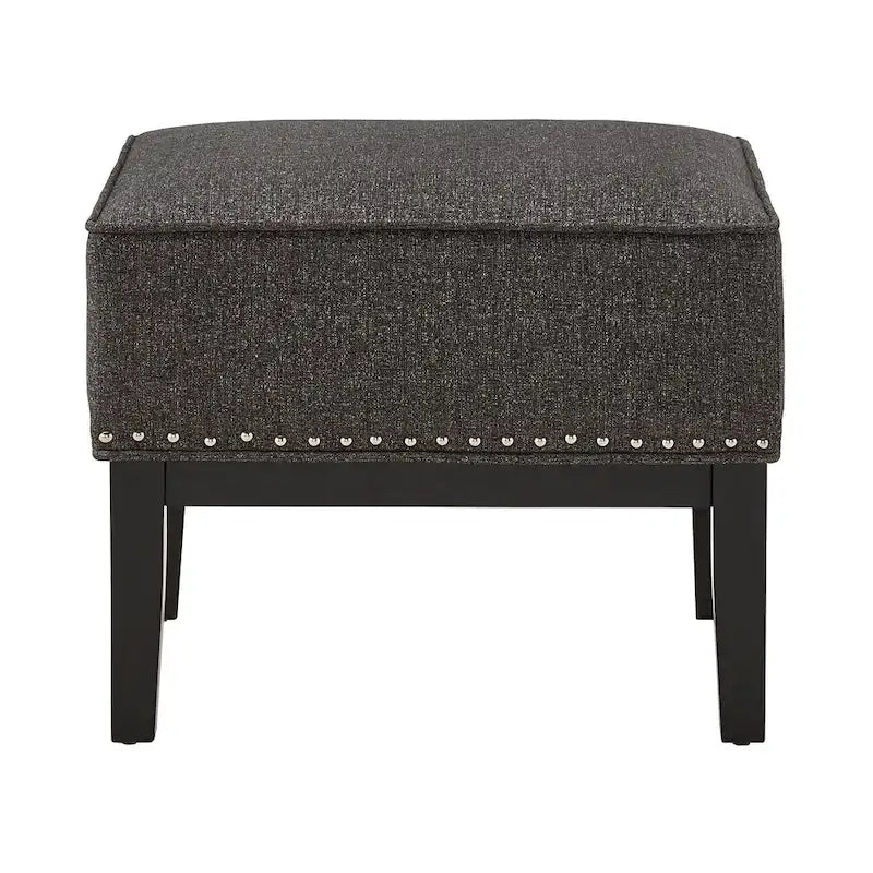 Fauteuil d'appoint dossier haut à oreilles avec clous en lin beige