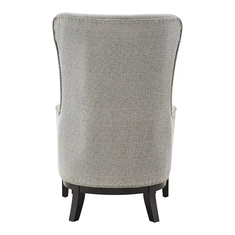 Fauteuil d'appoint dossier haut à oreilles avec clous en lin beige