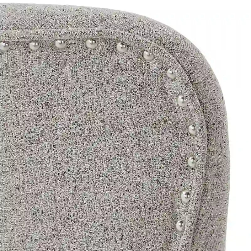 Fauteuil d'appoint dossier haut à oreilles avec clous en lin beige