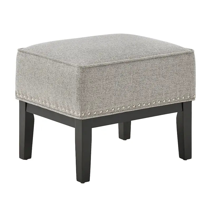 Fauteuil d'appoint dossier haut à oreilles avec clous en lin beige