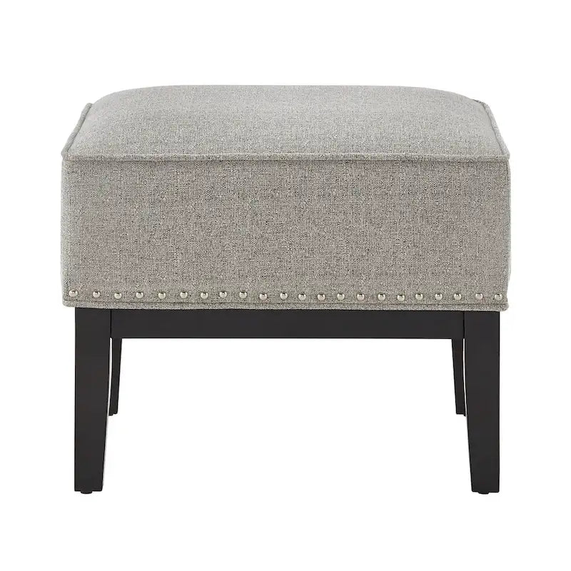 Fauteuil d'appoint dossier haut à oreilles avec clous en lin beige