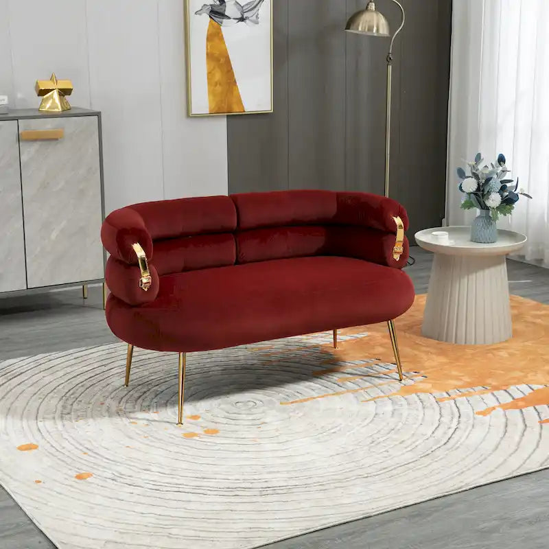 Causeuse moderne en velours avec pieds en métal doré