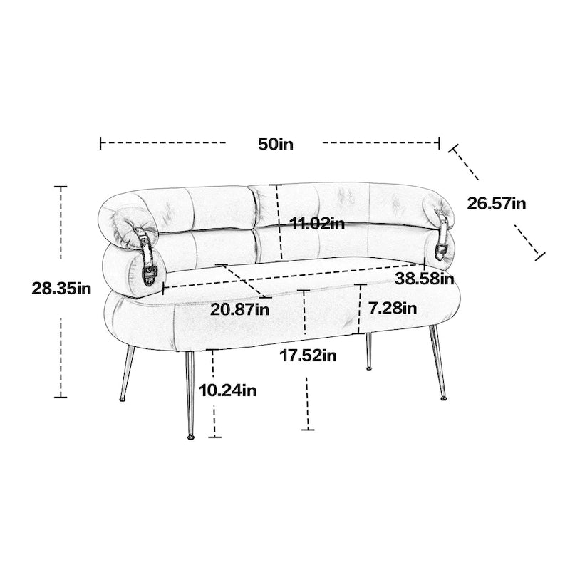 Causeuse moderne en velours avec pieds en métal doré