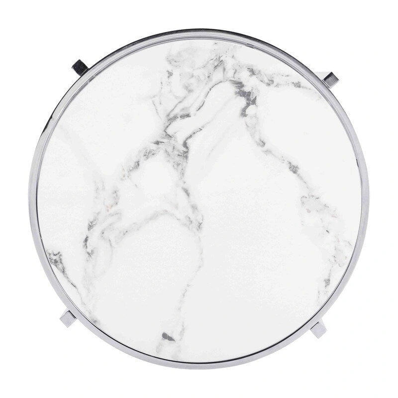 Table d'appoint ronde avec plateau en pierre frittée et piètement métallique en forme d'anneau, gris / argenté / doré