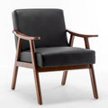 Fauteuil d'appoint noir en similicuir style Mid-Century Modern avec cadre en bois massif