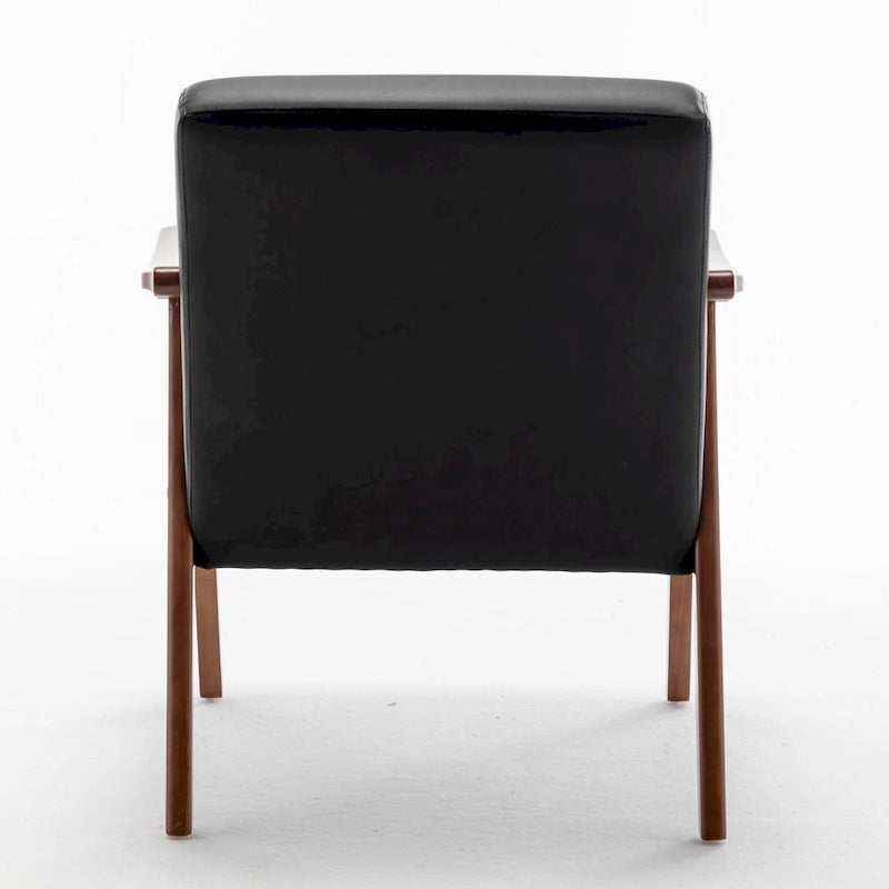 Fauteuil d'appoint noir en similicuir style Mid-Century Modern avec cadre en bois massif