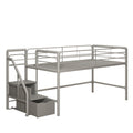 Lit mezzanine jumeau Junior en métal argenté avec rangements escaliers