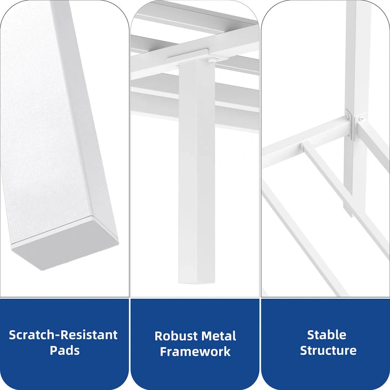 Cadre de lit plateforme baldaquin en métal, finition blanc mat, taille King