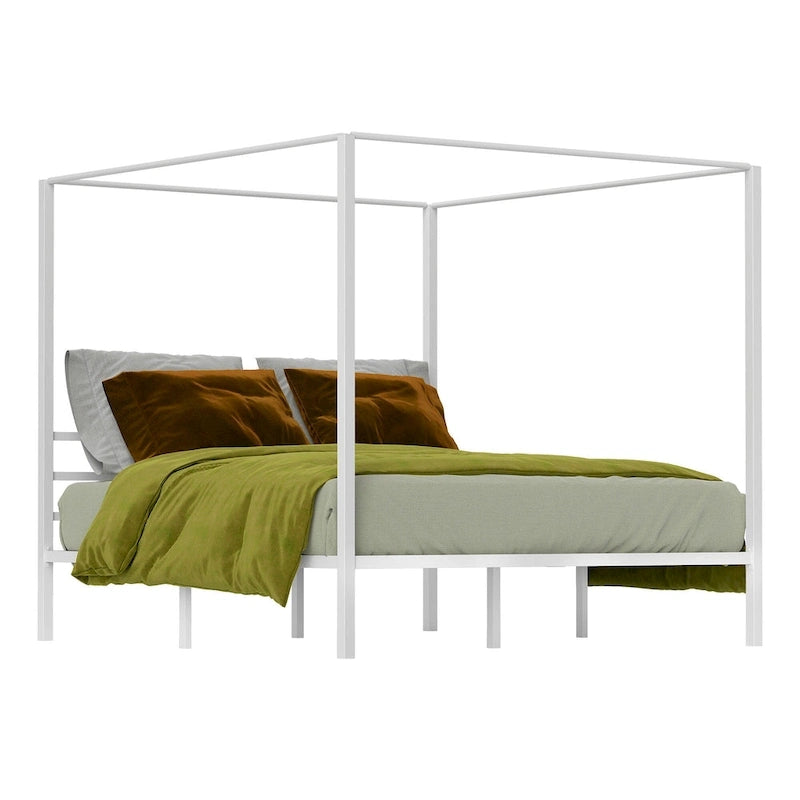 Cadre de lit plateforme baldaquin en métal, finition blanc mat, taille King
