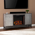 Meuble TV de cheminée électrique en bois gris avec placards de rangement