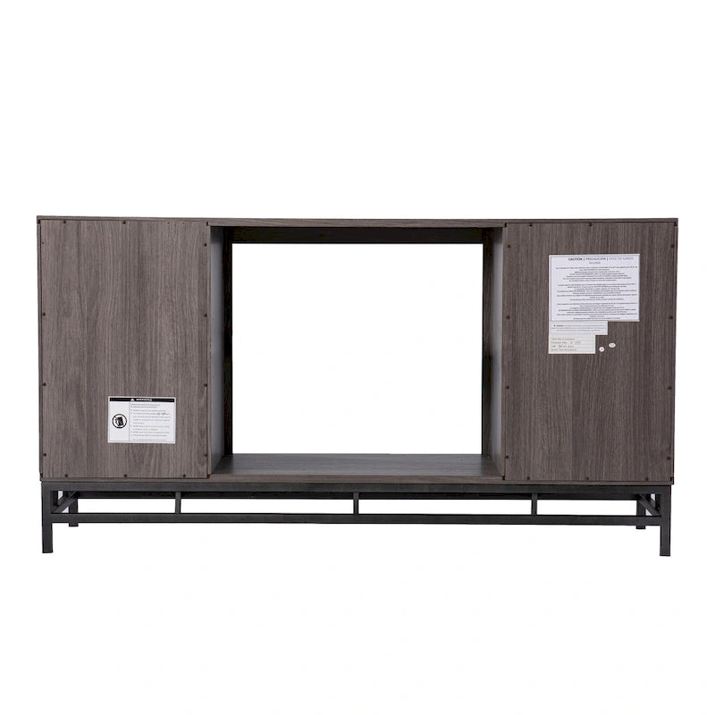 Meuble TV de cheminée électrique en bois gris avec placards de rangement