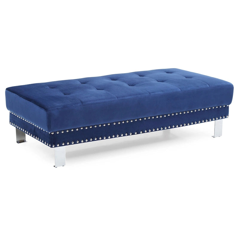 Pouf ottoman en velours tufté oversize avec clous décoratifs et pieds chromés
