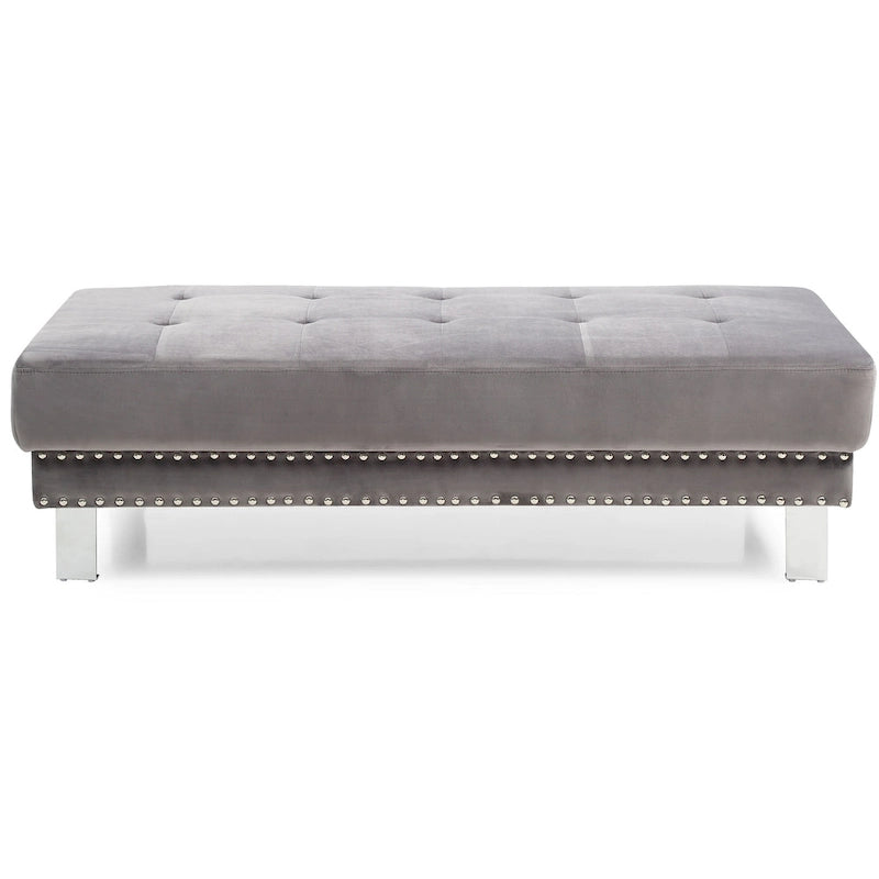 Pouf ottoman en velours tufté oversize avec clous décoratifs et pieds chromés