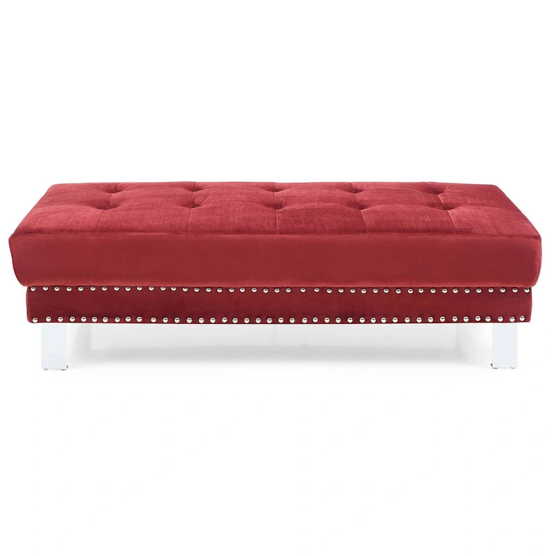 Pouf ottoman en velours tufté oversize avec clous décoratifs et pieds chromés