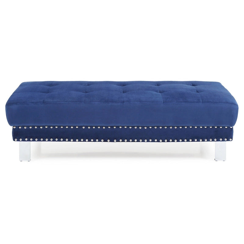 Pouf ottoman en velours tufté oversize avec clous décoratifs et pieds chromés