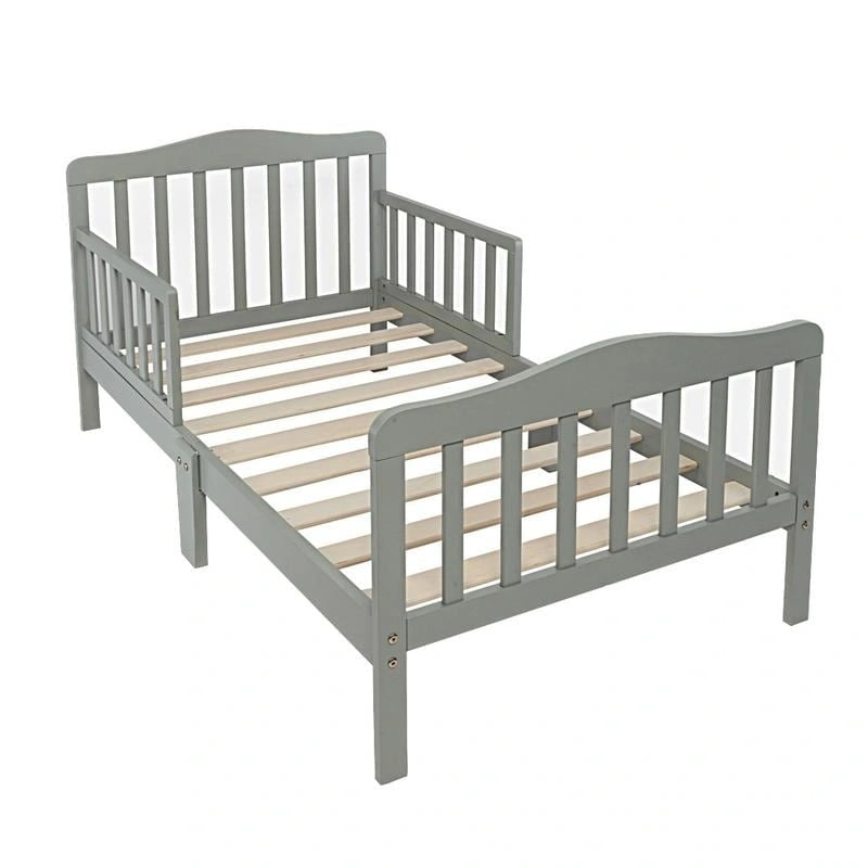 Lit de tout-petit en bois massif avec double barrière de sécurité Fini brun blanc gris