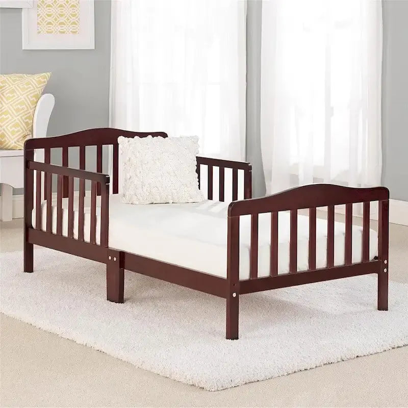 Lit de tout-petit en bois massif avec double barrière de sécurité Fini brun blanc gris