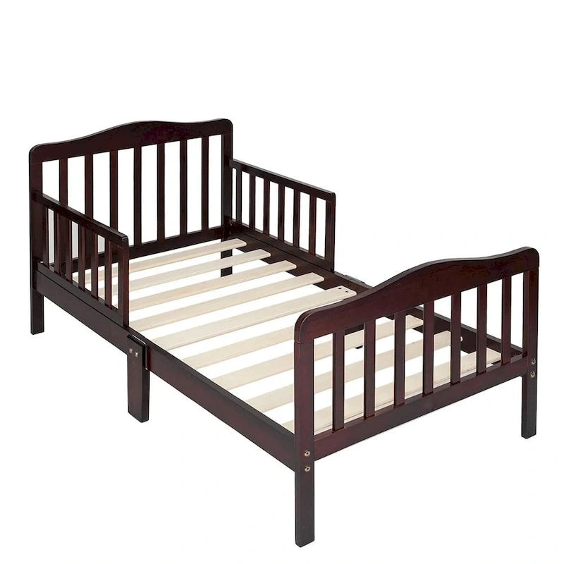 Lit de tout-petit en bois massif avec double barrière de sécurité Fini brun blanc gris