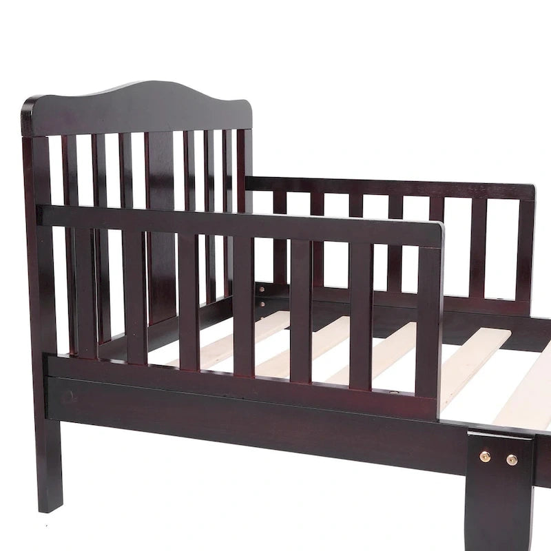 Lit de tout-petit en bois massif avec double barrière de sécurité Fini brun blanc gris