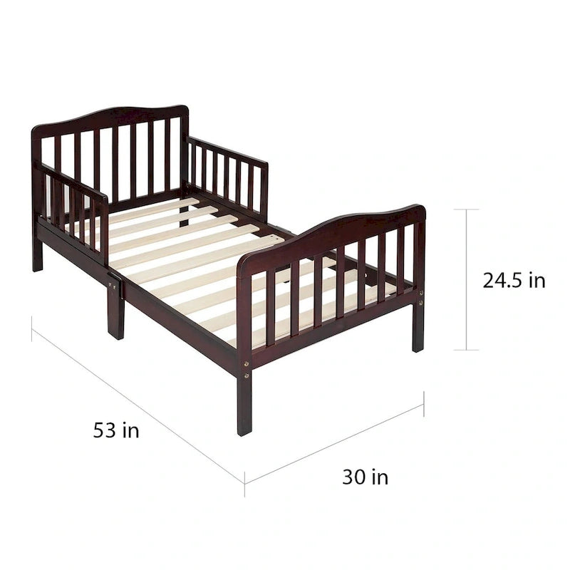 Lit de tout-petit en bois massif avec double barrière de sécurité Fini brun blanc gris