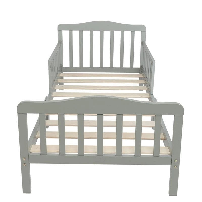 Lit de tout-petit en bois massif avec double barrière de sécurité Fini brun blanc gris