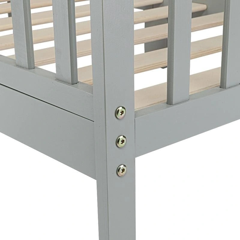 Lit de tout-petit en bois massif avec double barrière de sécurité Fini brun blanc gris