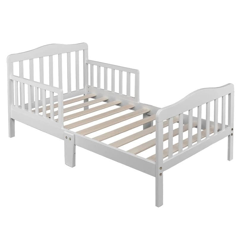 Lit de tout-petit en bois massif avec double barrière de sécurité Fini brun blanc gris
