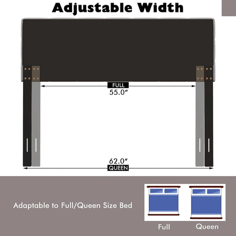 Tête de lit en lin touffeté gris, largeur réglable, grand lit
