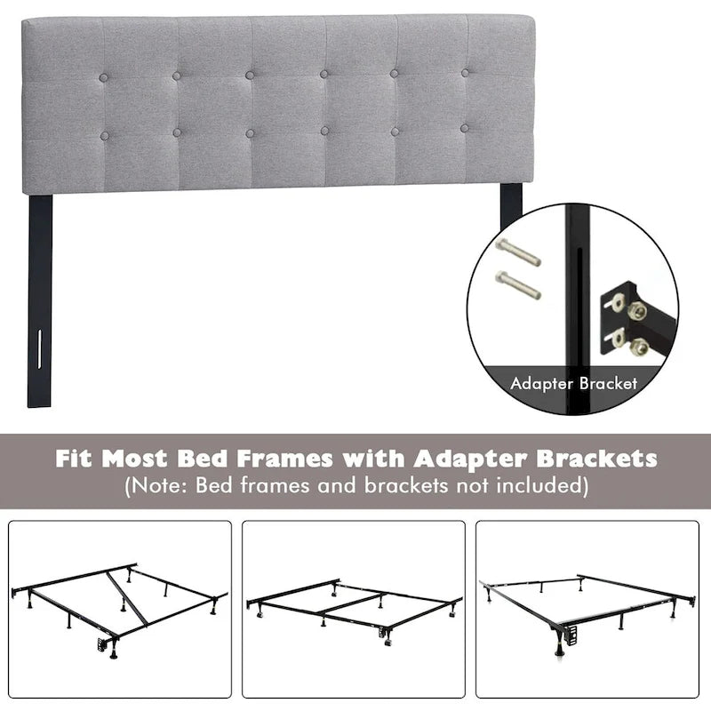 Tête de lit en lin touffeté gris, largeur réglable, grand lit