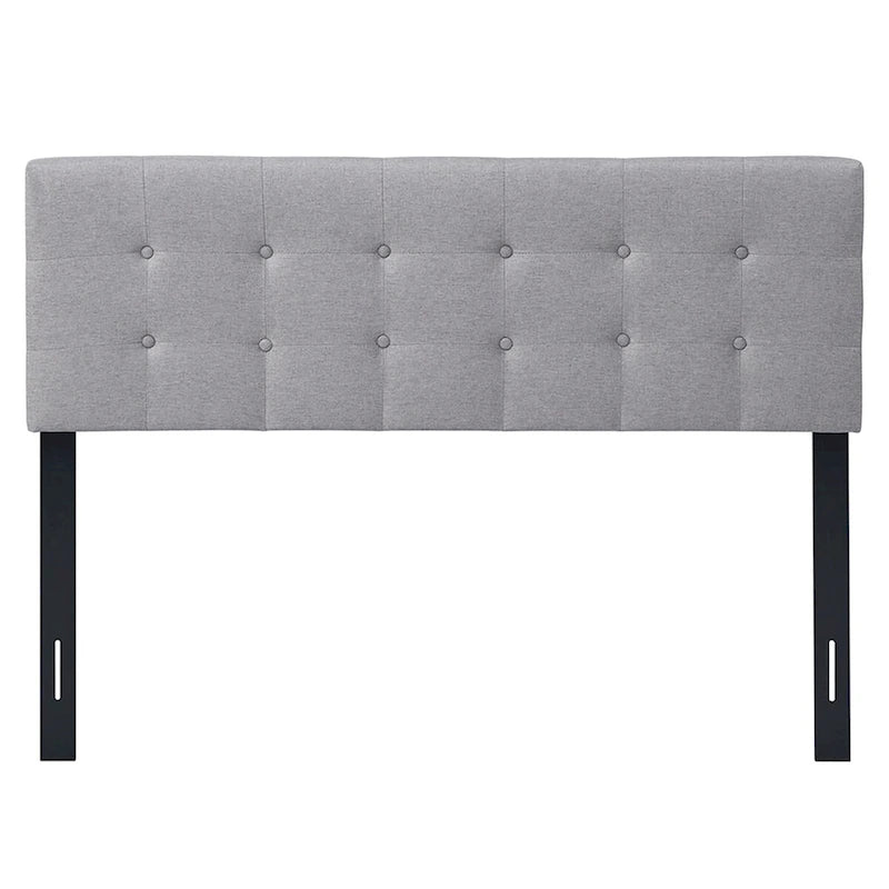 Tête de lit en lin touffeté gris, largeur réglable, grand lit