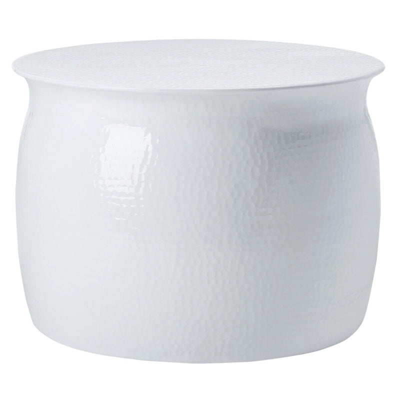 Tabouret de table rond en métal martelé blanc argenté, pièce d'accent artisanal