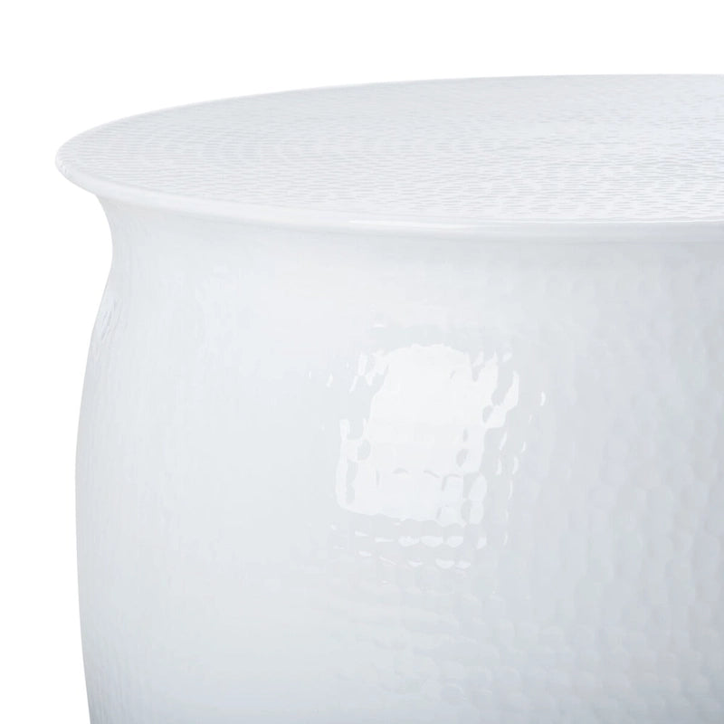 Tabouret de table rond en métal martelé blanc argenté, pièce d'accent artisanal