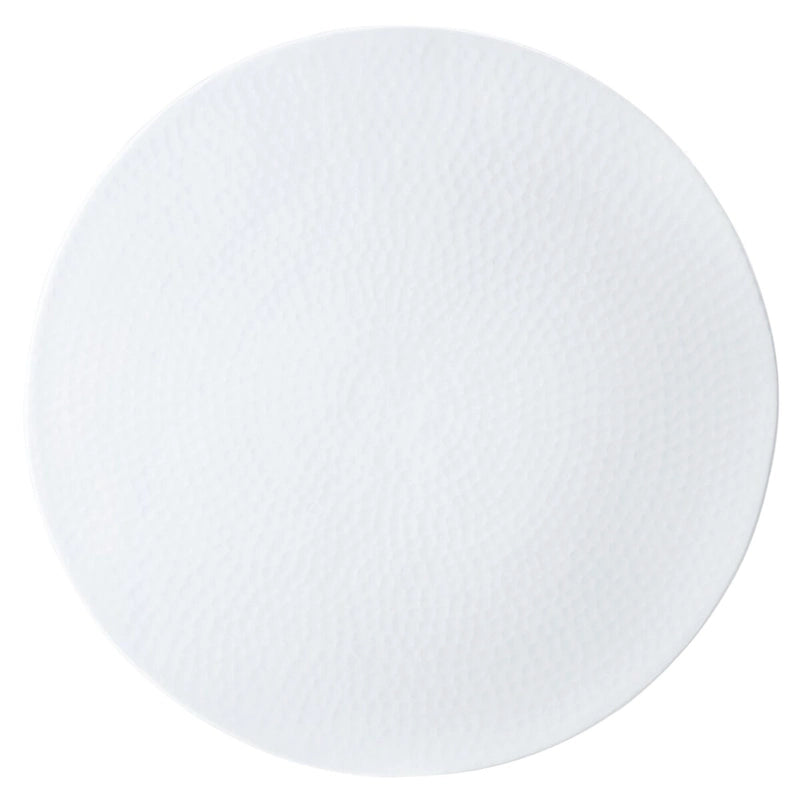 Tabouret de table rond en métal martelé blanc argenté, pièce d'accent artisanal