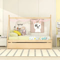 Lit de plancher en forme de tente, taille double, avec lit gigogne escamotable, en bois de pin naturel pour enfants