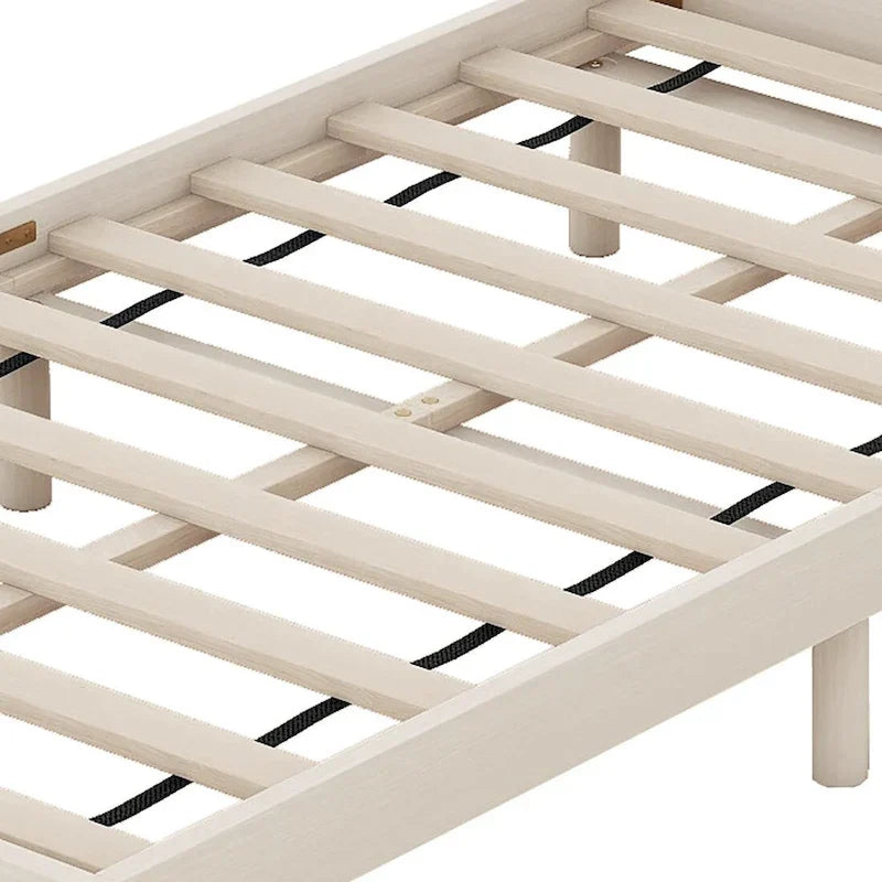 Lit plateforme en bois avec cadre, étagère de tête de lit et port de recharge USB