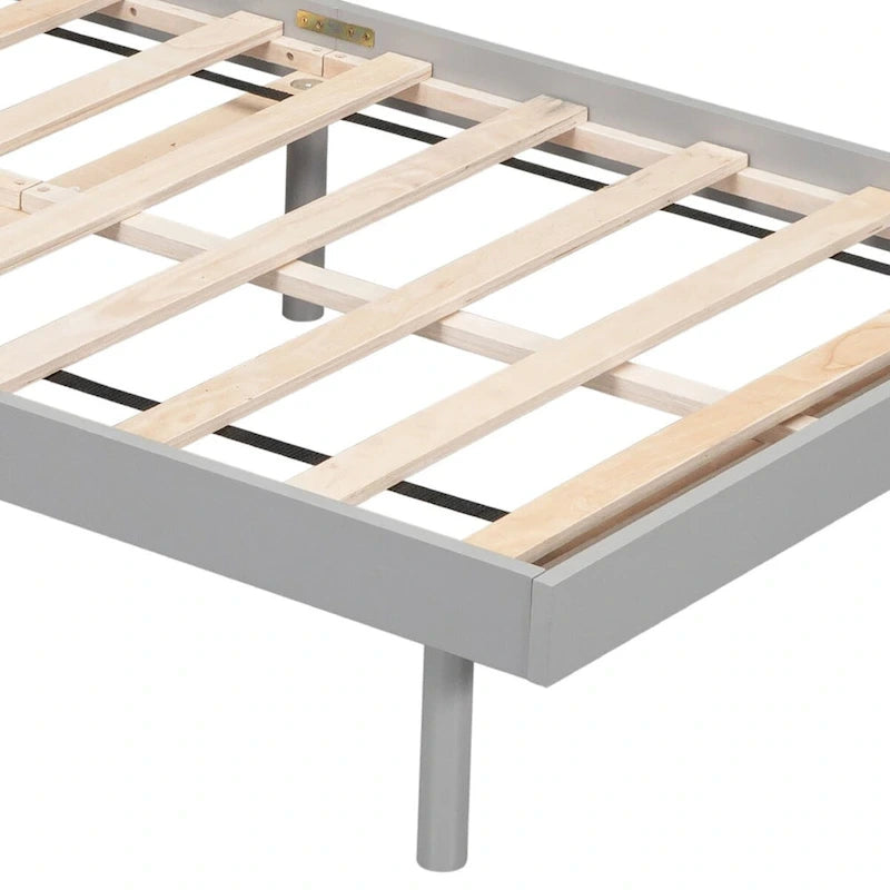 Lit plateforme en bois avec cadre, étagère de tête de lit et port de recharge USB