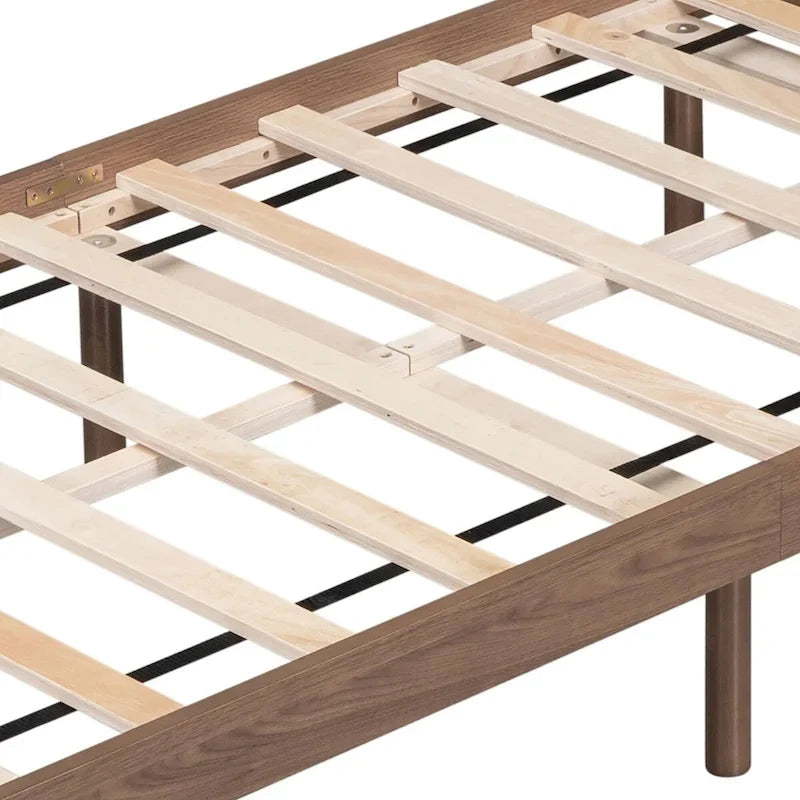 Lit plateforme en bois avec cadre, étagère de tête de lit et port de recharge USB