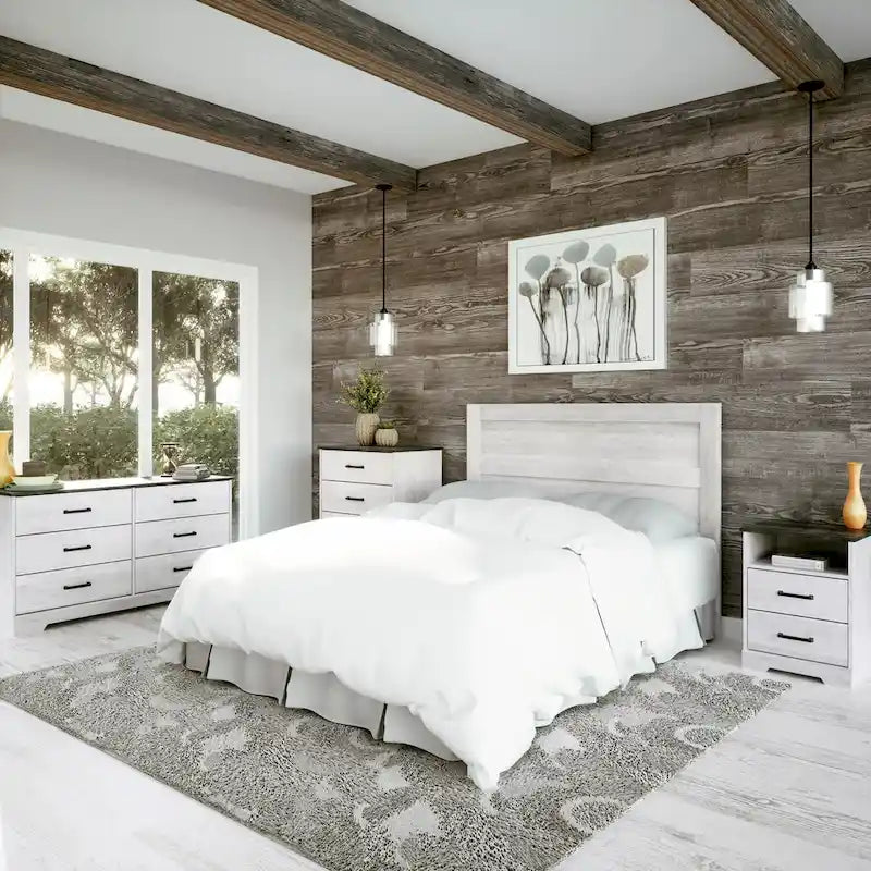 Tête de lit de chambre en bois blanchi vieilli style Ferme