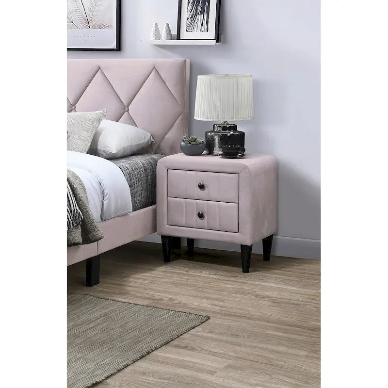 Table de chevet en velours avec 2 tiroirs Gris Rose Bleu Chambre à coucher
