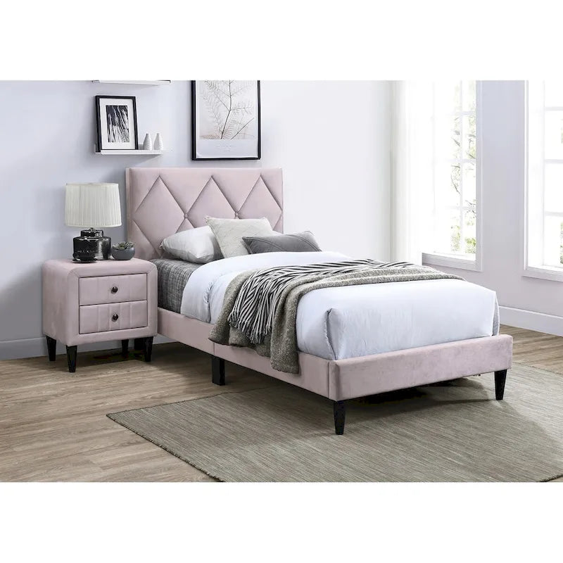Table de chevet en velours avec 2 tiroirs Gris Rose Bleu Chambre à coucher