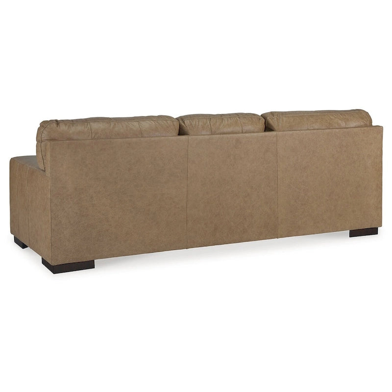 Warm Camel Genuine Leather Three-Seat Sofa with Corner-Blocked Wooden Frame