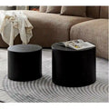 Table basse ronde en MDF nervuré avec rangement dissimulé Noyer noir