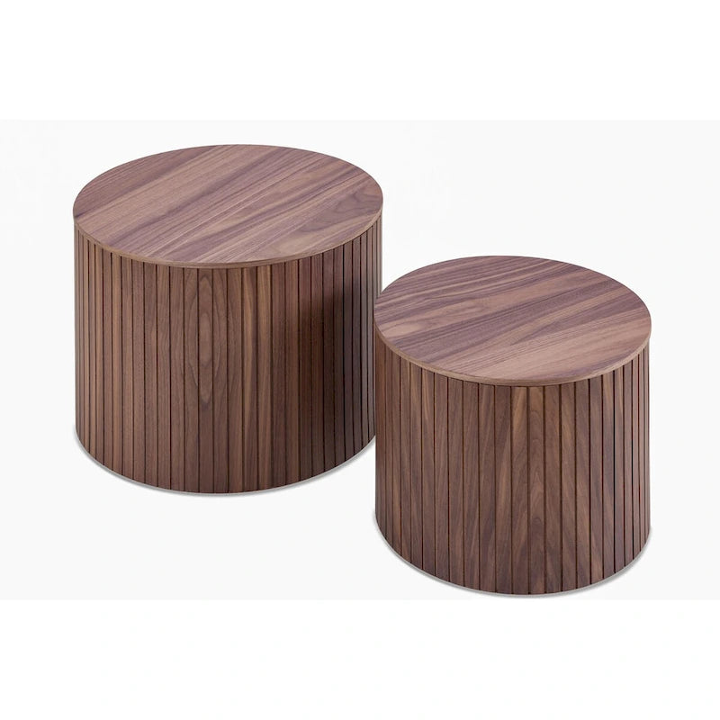 Table basse ronde en MDF nervuré avec rangement dissimulé Noyer noir