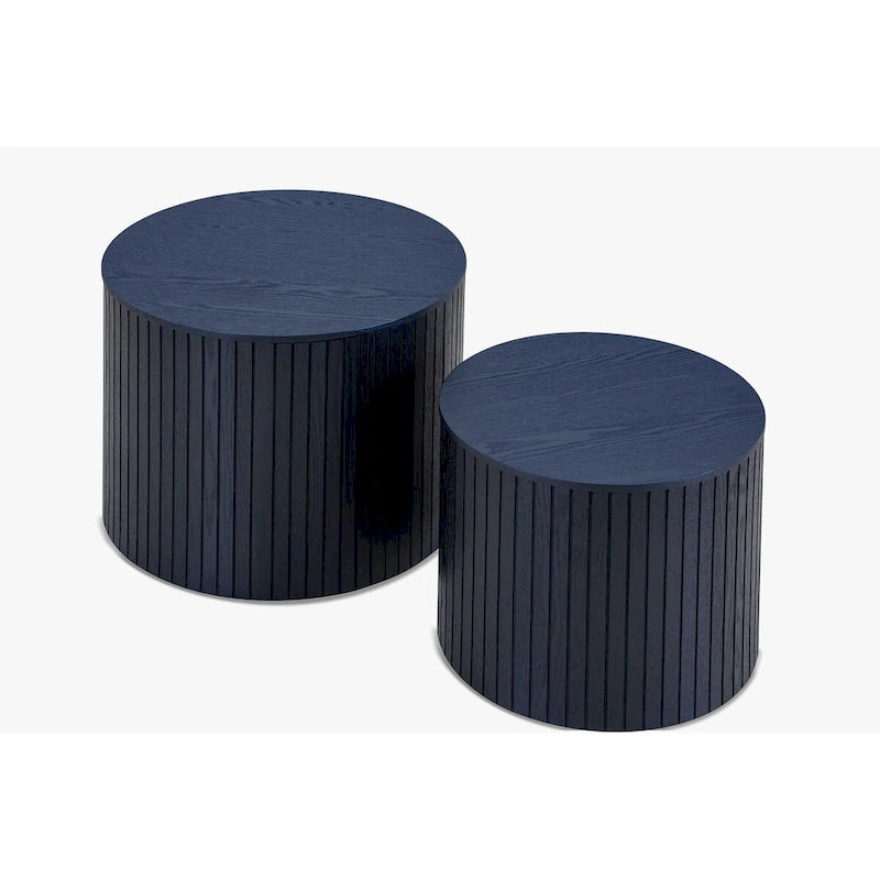 Table basse ronde en MDF nervuré avec rangement dissimulé Noyer noir