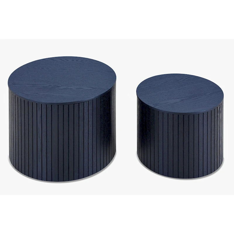Table basse ronde en MDF nervuré avec rangement dissimulé Noyer noir