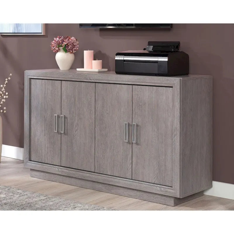 Meuble TV avec crédence en frêne diamanté de 60 pouces avec 4 portes et étagères réglables