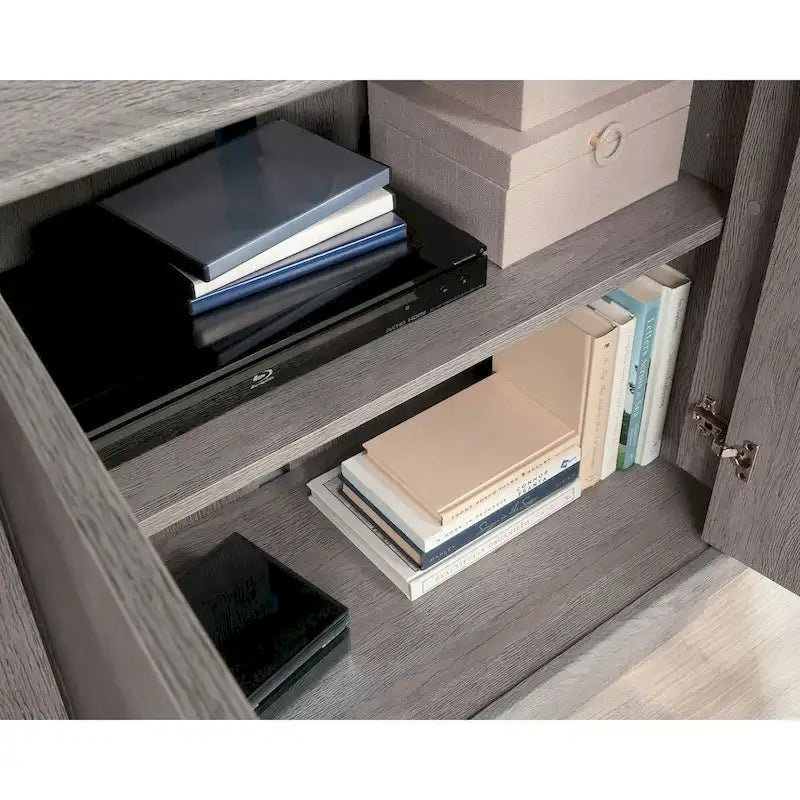 Meuble TV avec crédence en frêne diamanté de 60 pouces avec 4 portes et étagères réglables