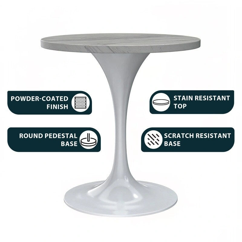 Table à manger ronde en résine avec pied central tulipe en acier blanc