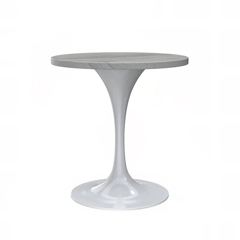Table à manger ronde en résine avec pied central tulipe en acier blanc