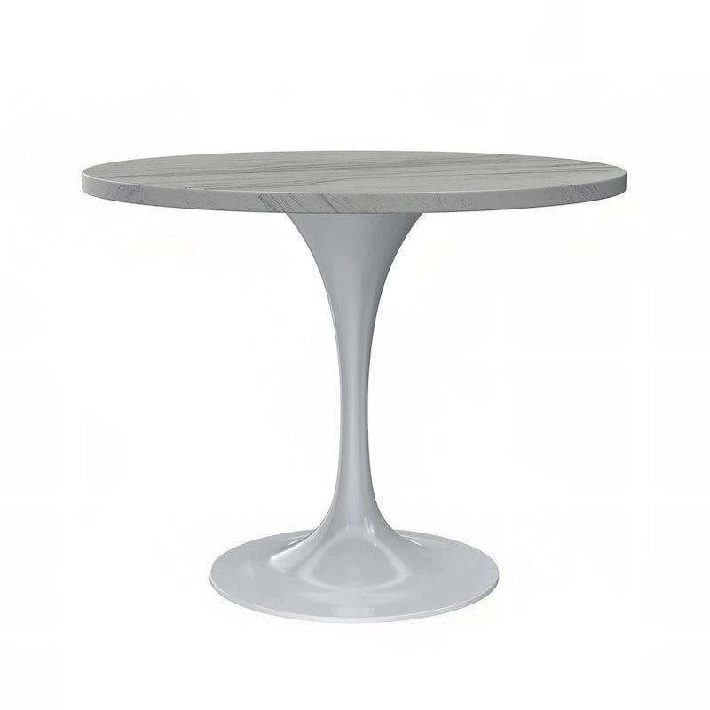 Table à manger ronde en résine avec pied central tulipe en acier blanc